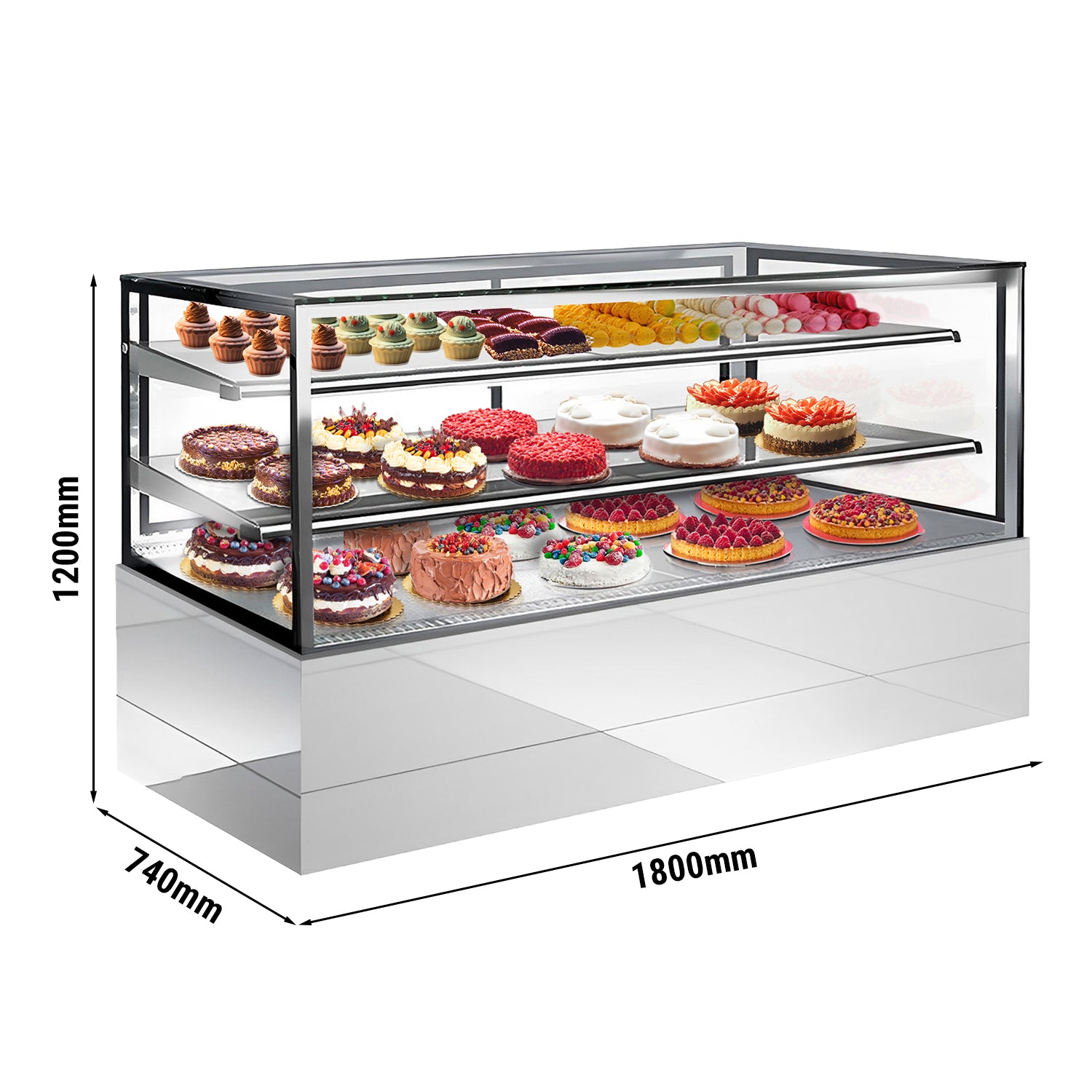 Cake fridge 1.8 m - 2 shelves - square front glass (LED)