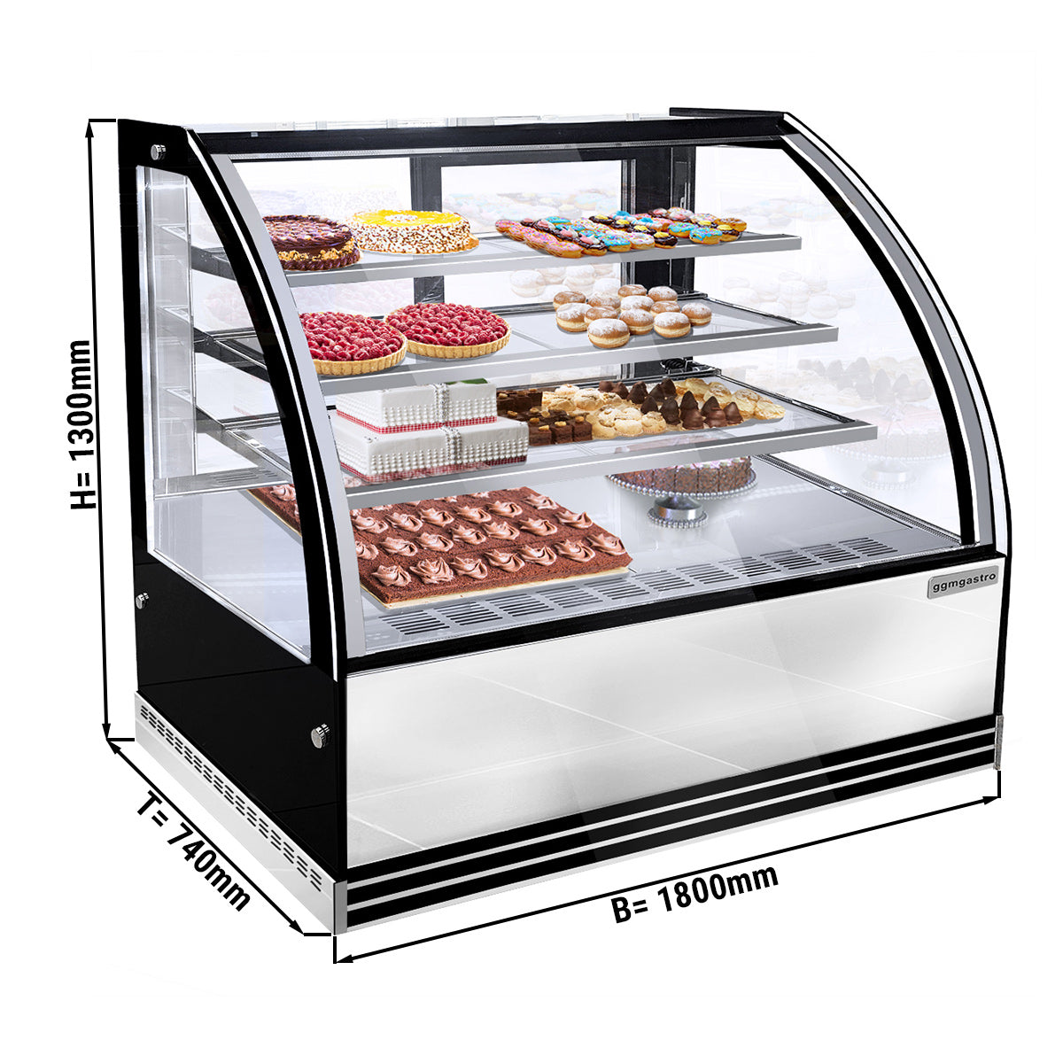 Cake refrigerator 1.8 m - 3 shelves - front glass round (LED)