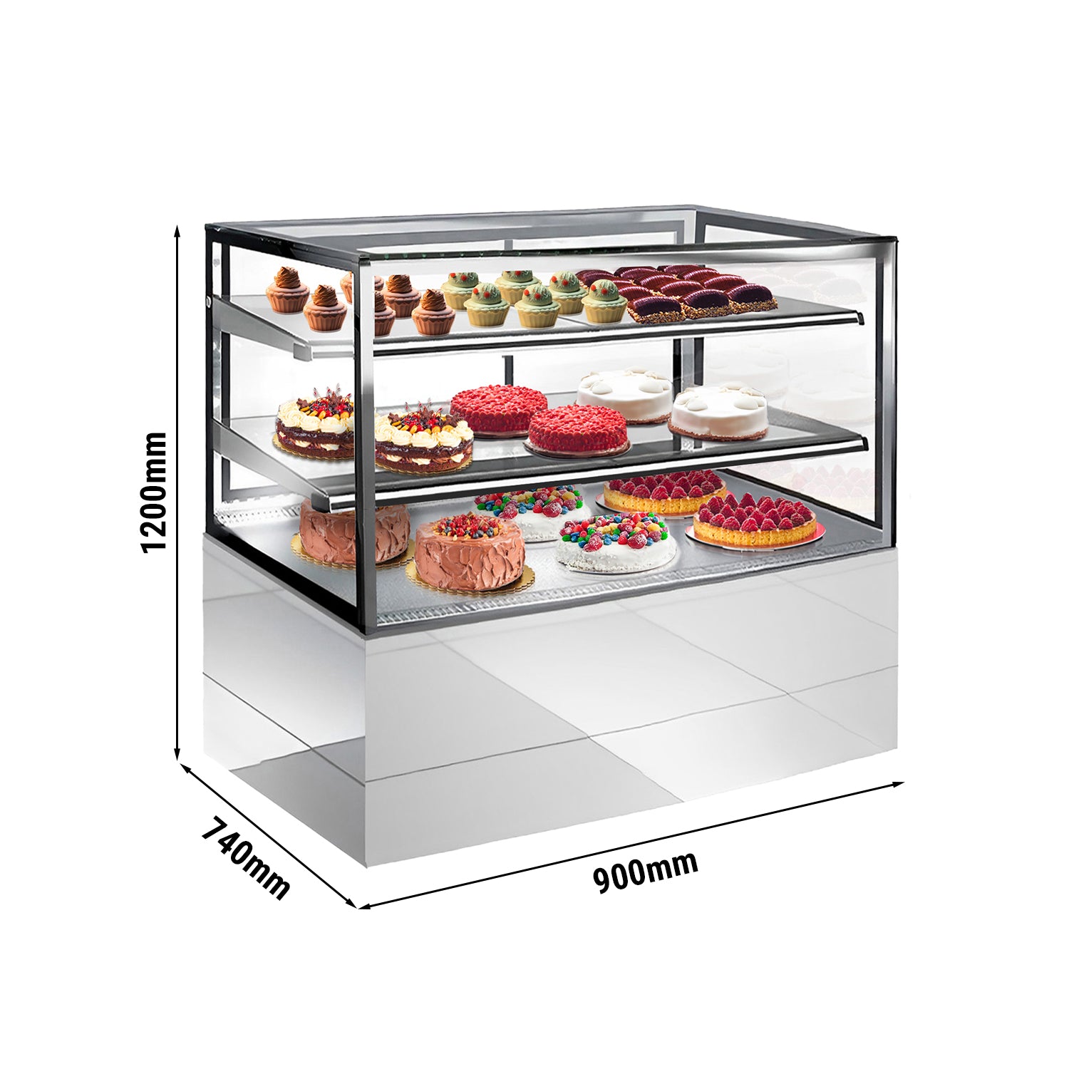 Хладилник за торти 0,9 м - 2 рафта - ъглово предно стъкло (LED)
