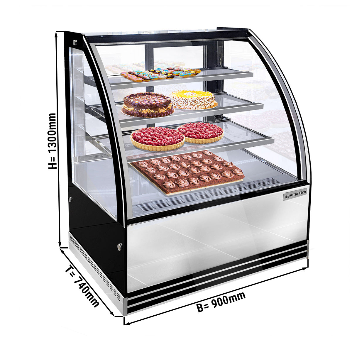 Хладилник за торти 0,9 м - 3 рафта - предно стъкло кръгло (LED)