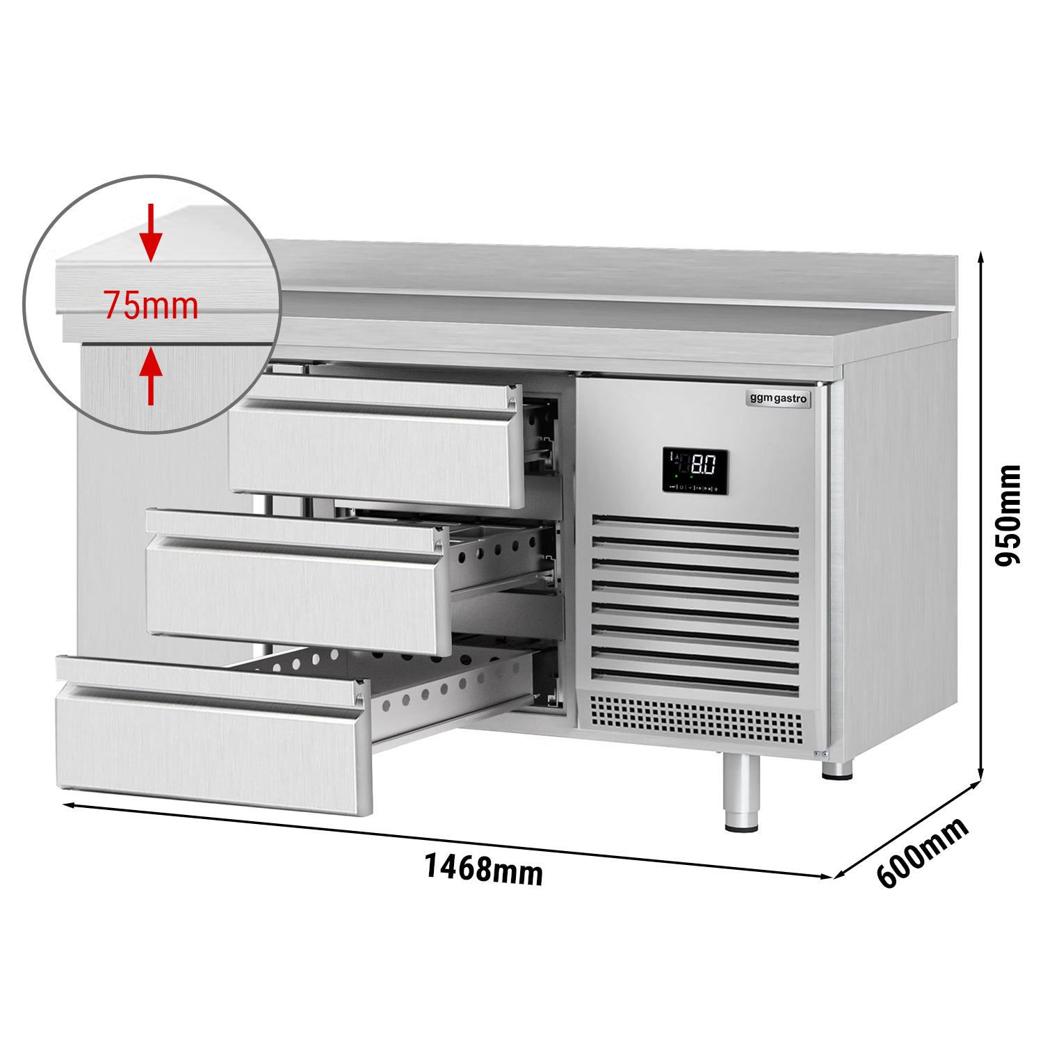 Refrigerator table - with 1 door and 3 drawers 1/3