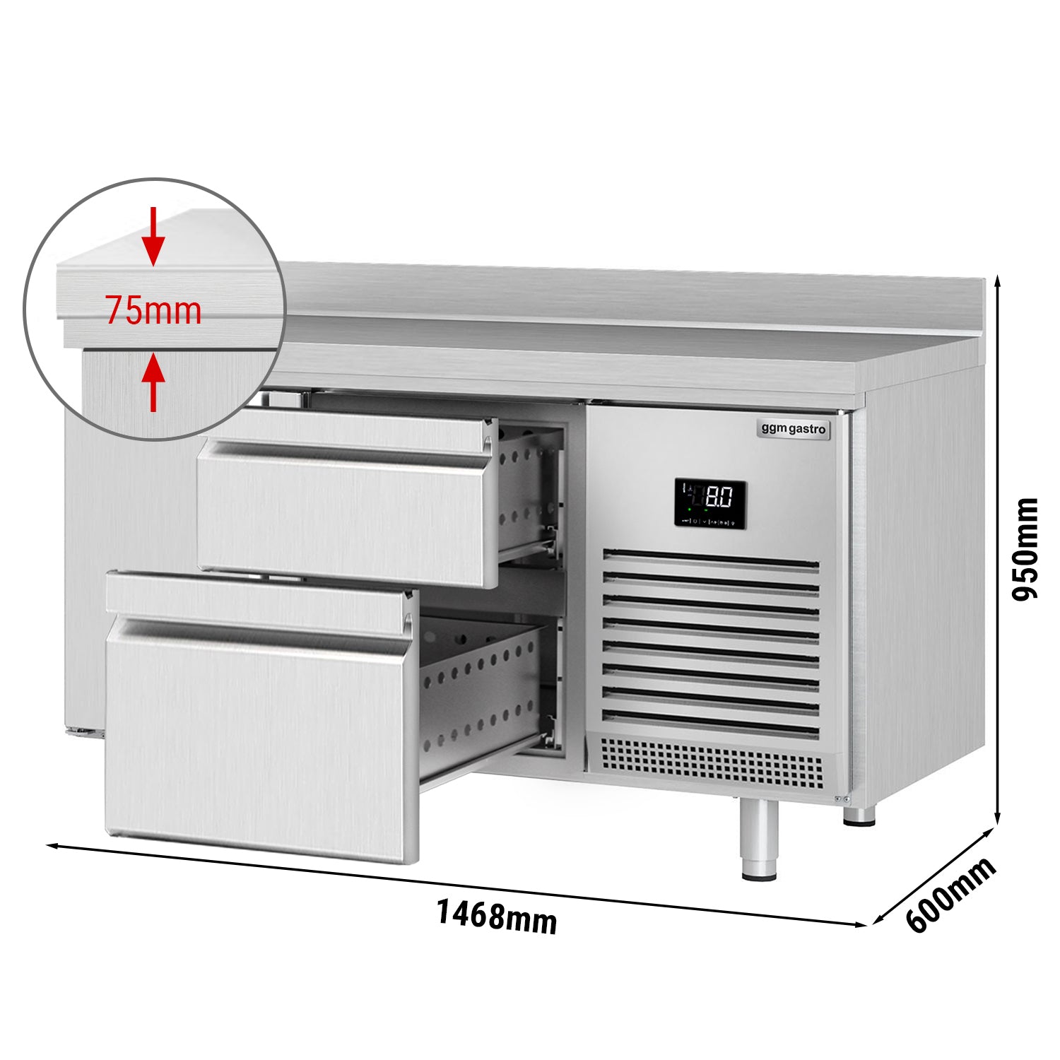 Refrigerator table - with 1 door and 2 drawers 2/3 and 1/3