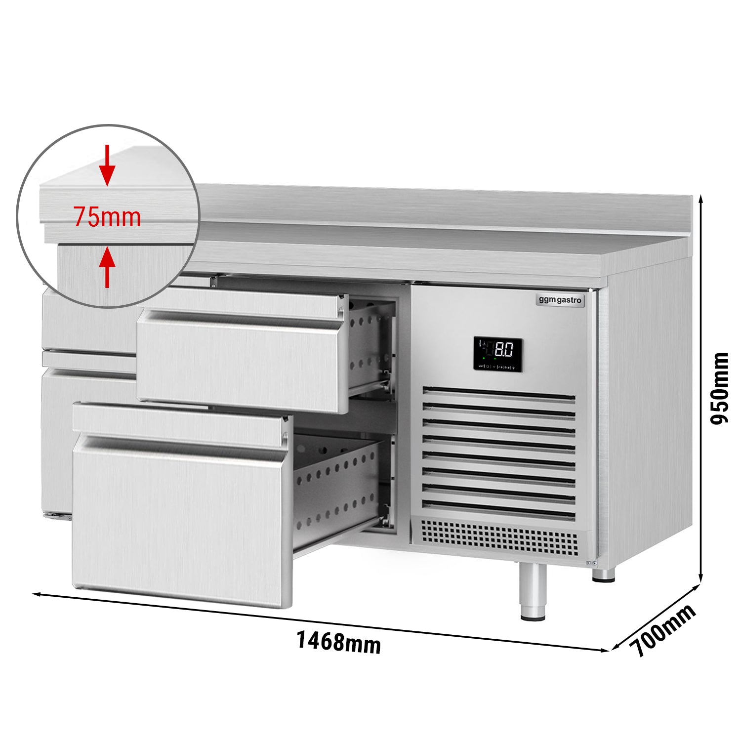 Refrigerator table (GN) - with 4 drawers 2/3 and 1/3