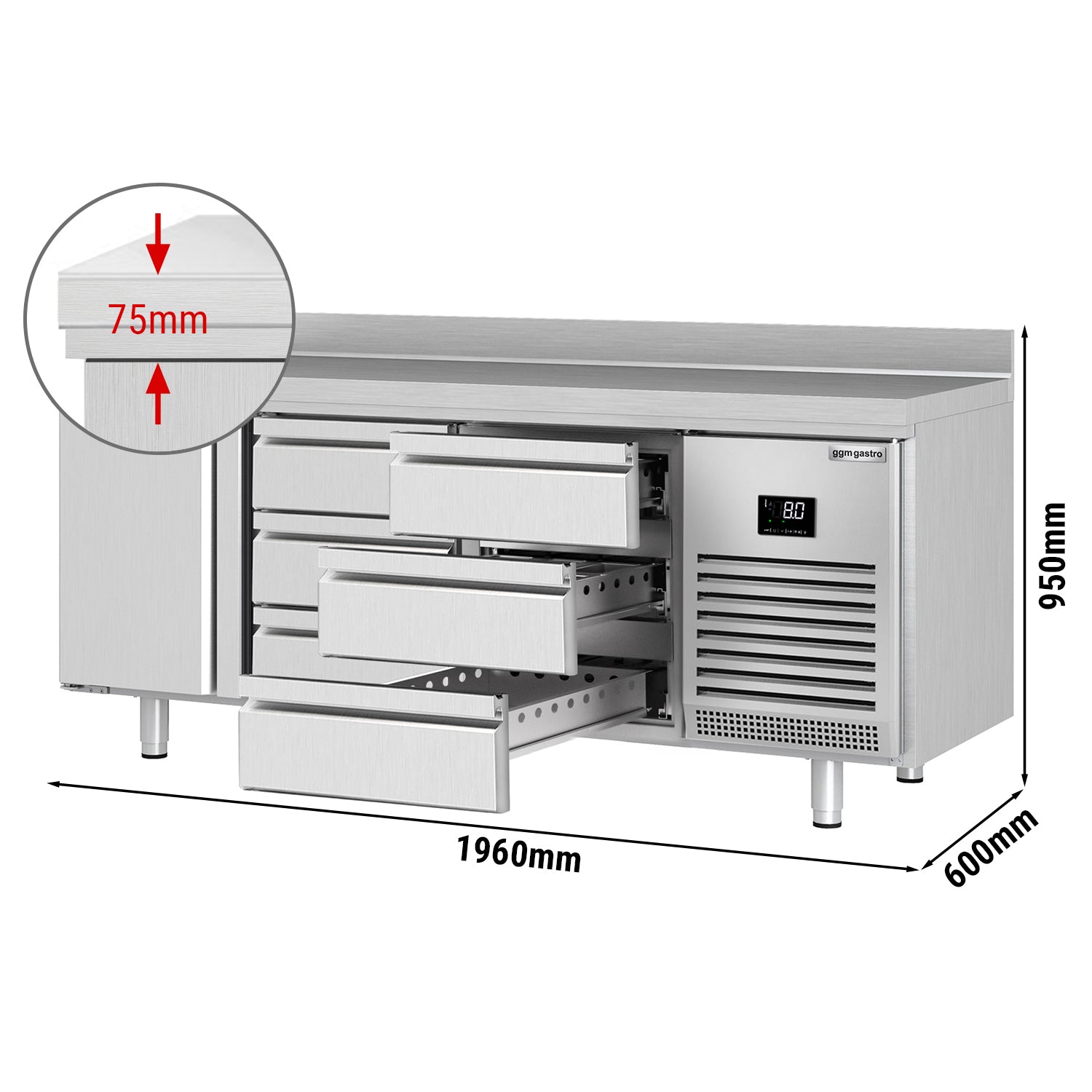 Refrigerator table - with 1 door and 6 drawers 1/3