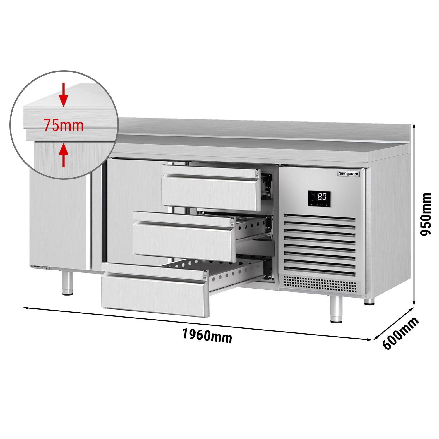 Refrigerator table - with 2 doors and 3 drawers 1/3