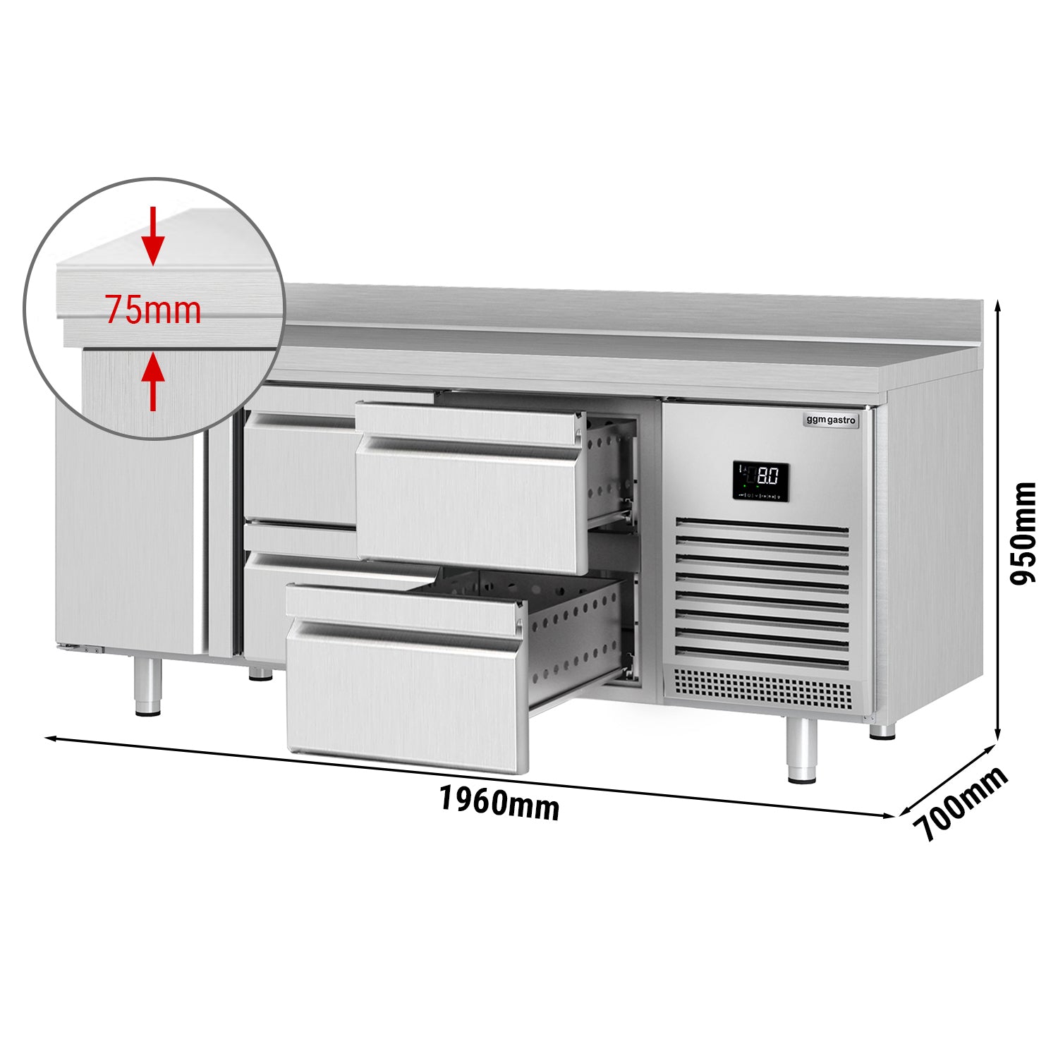 Refrigerator table (GN) - with 1 door and 4 drawers 1/2