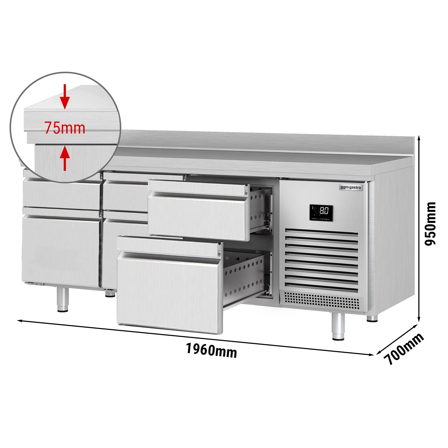 Refrigerator table (GN) - with 6 drawers 2/3 and 1/3