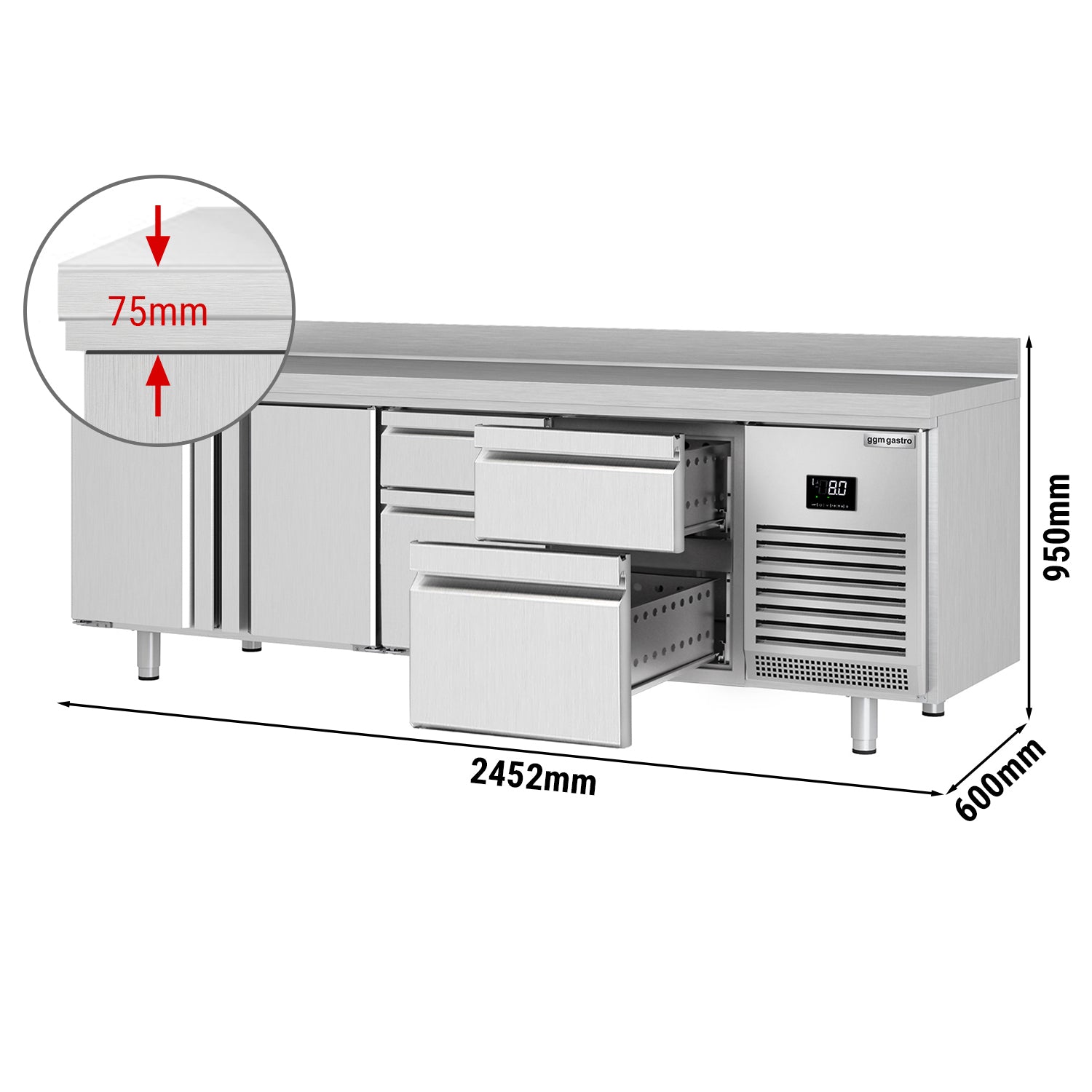 Refrigerator table - with 2 doors and 4 drawers 2/3 and 1/3