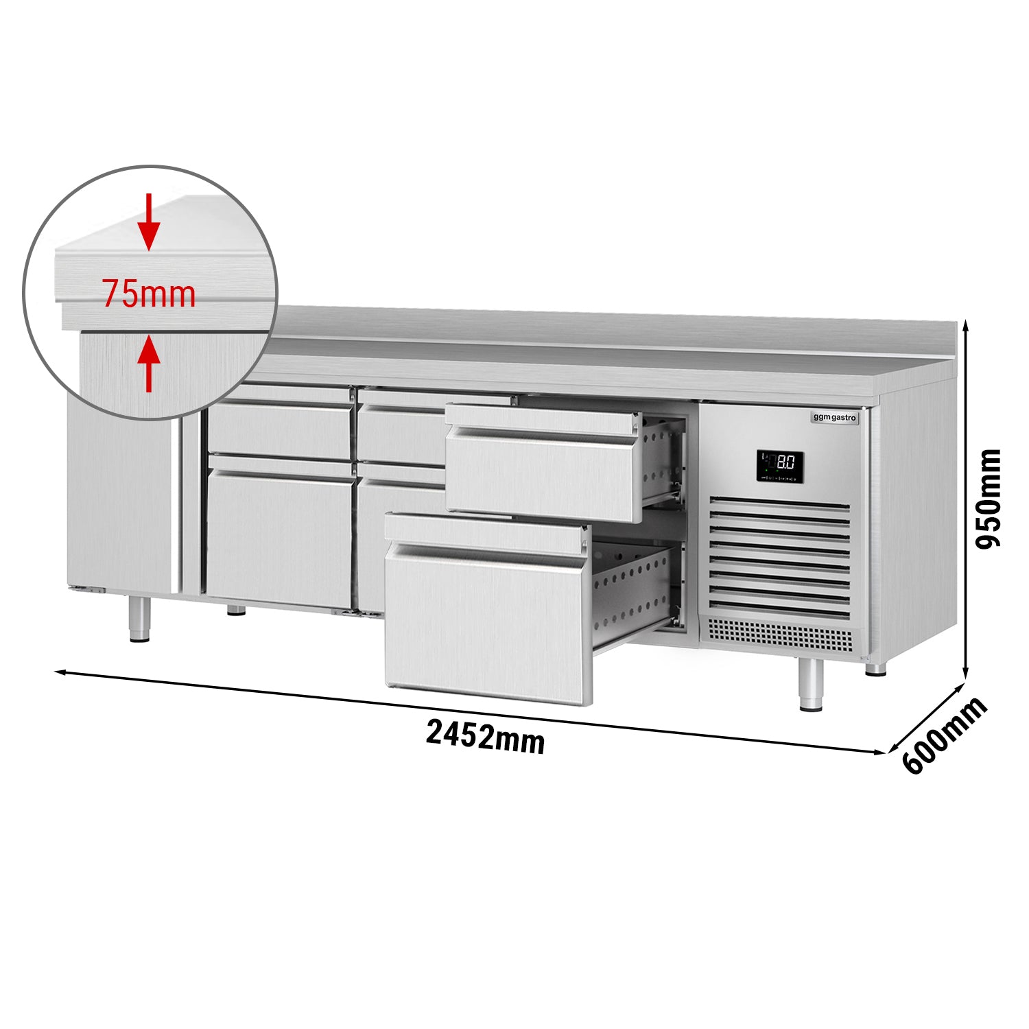 Refrigerator table - with 1 door and 6 drawers 2/3 and 1/3