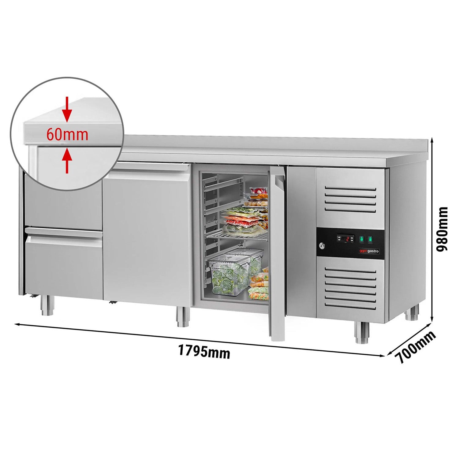 Refrigerator table PREMIUM - 1.8 x 0.7 m - 2 doors and 2 drawers 1/2