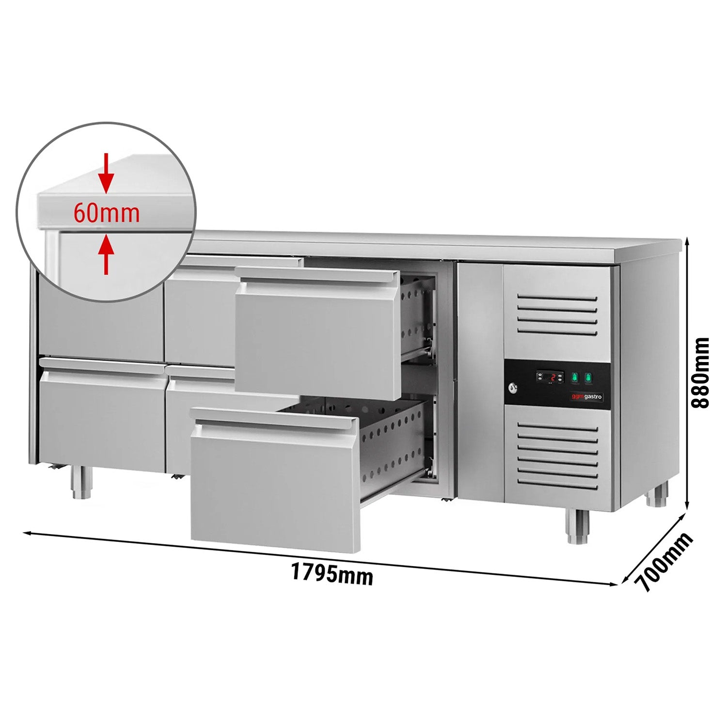 Refrigerator table PREMIUM - 1.8 x 0.7 m - with 6 drawers 1/2