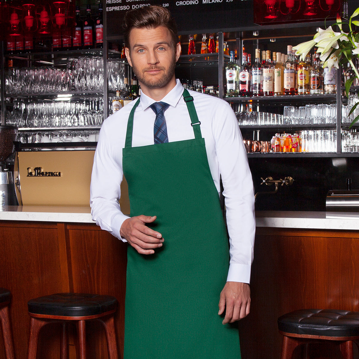 (6 pieces) Karlowsky - Bib Apron Basic - Forest Green