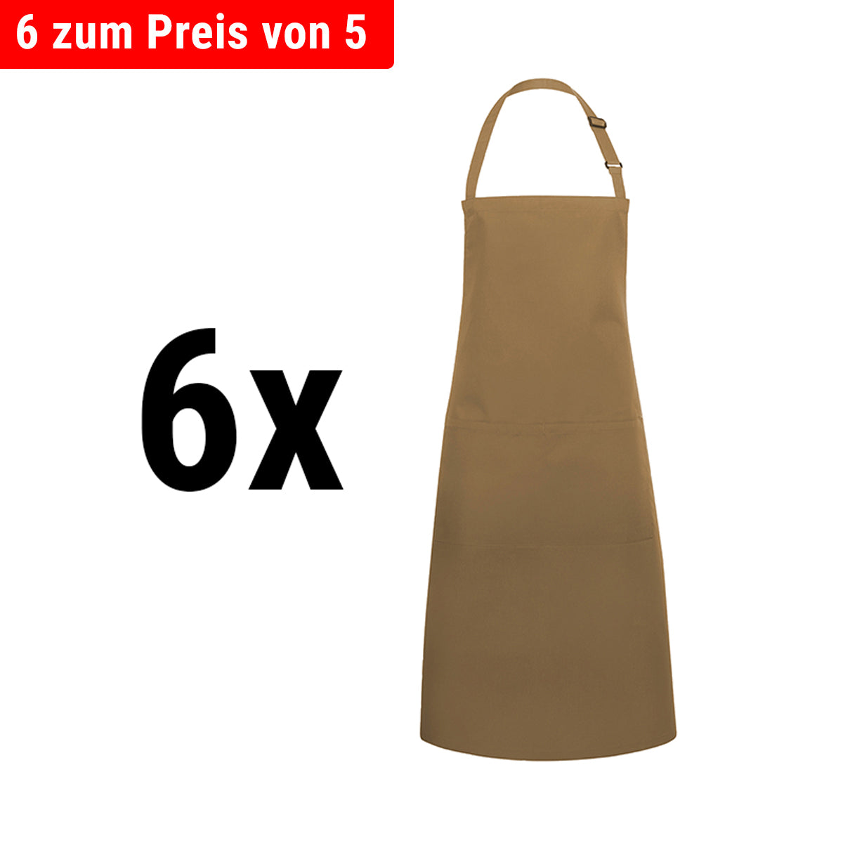 (6 pieces) Karlowsky - Pocket Basic Bib Apron - Camel