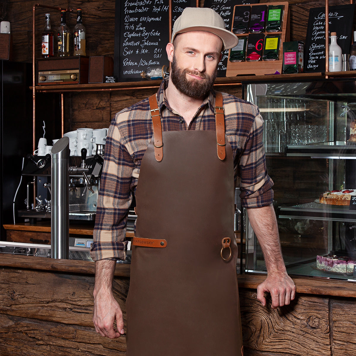 (6 pieces) Karlowsky - leather bib apron X-Style - mocha