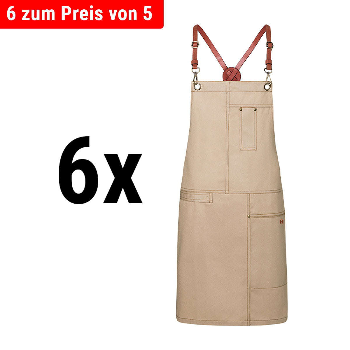 (6 pieces) Karlowsky - Urban X-Style bib apron - Beige