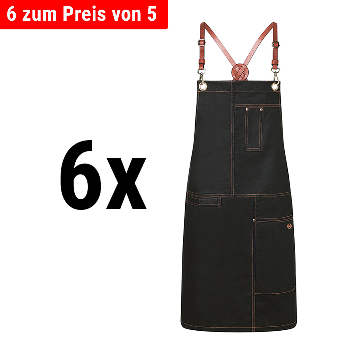 (6 pieces) Karlowsky - Urban X-Style Bib Apron - Black