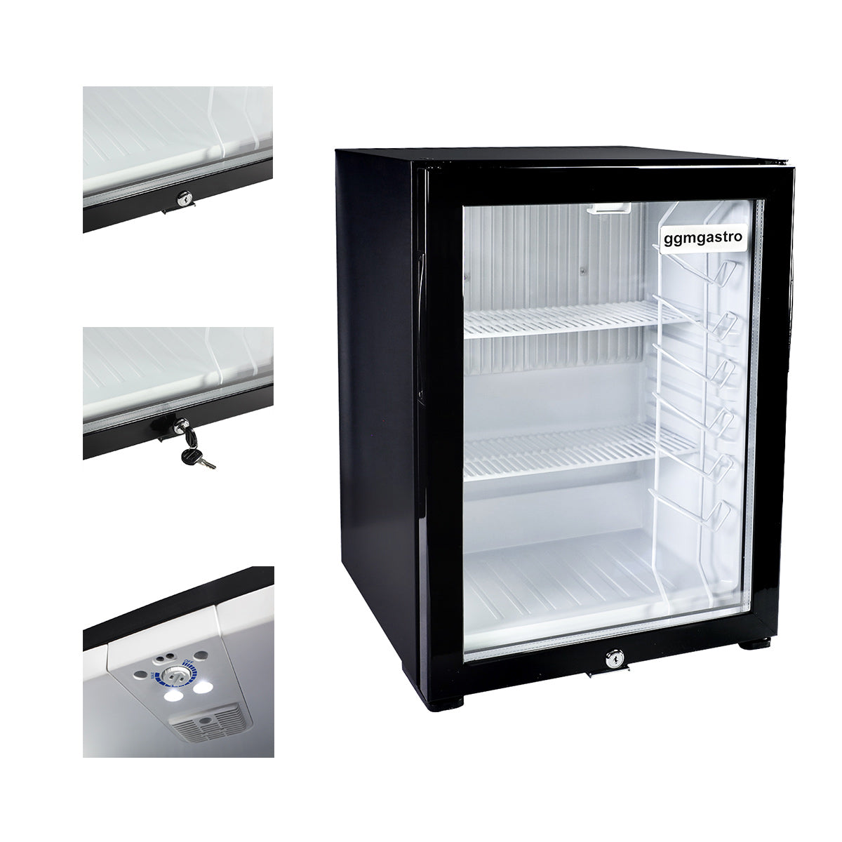 Mini bar fridge - with 1 glass door - silent and lockable