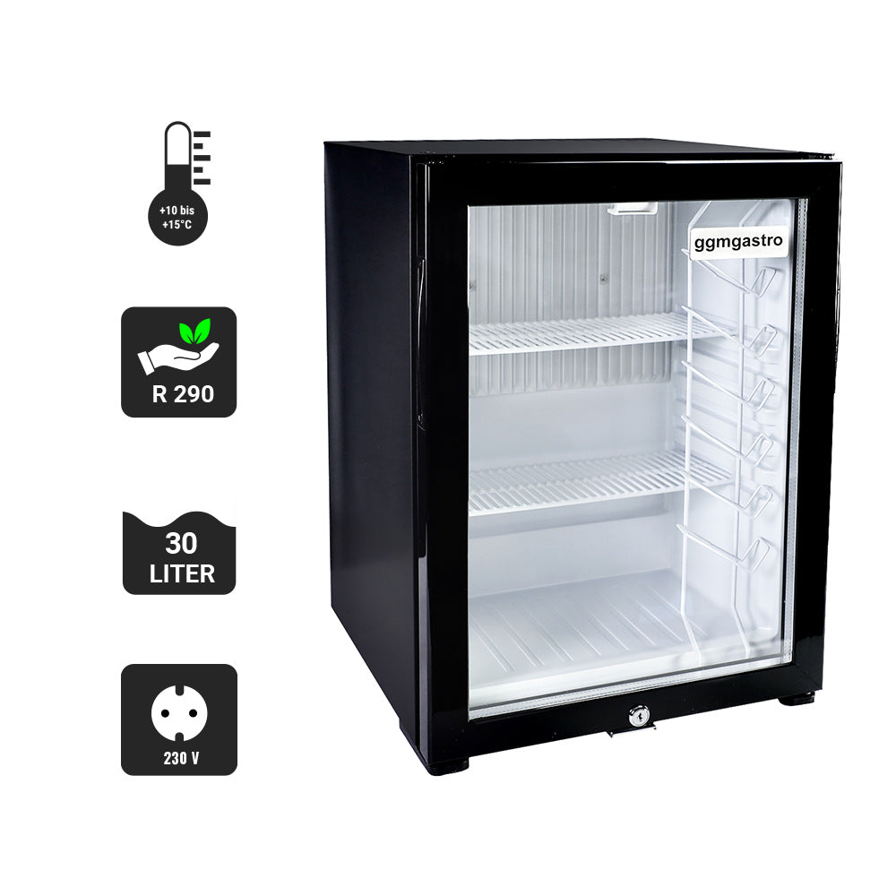 Mini bar fridge - with 1 glass door - silent and lockable