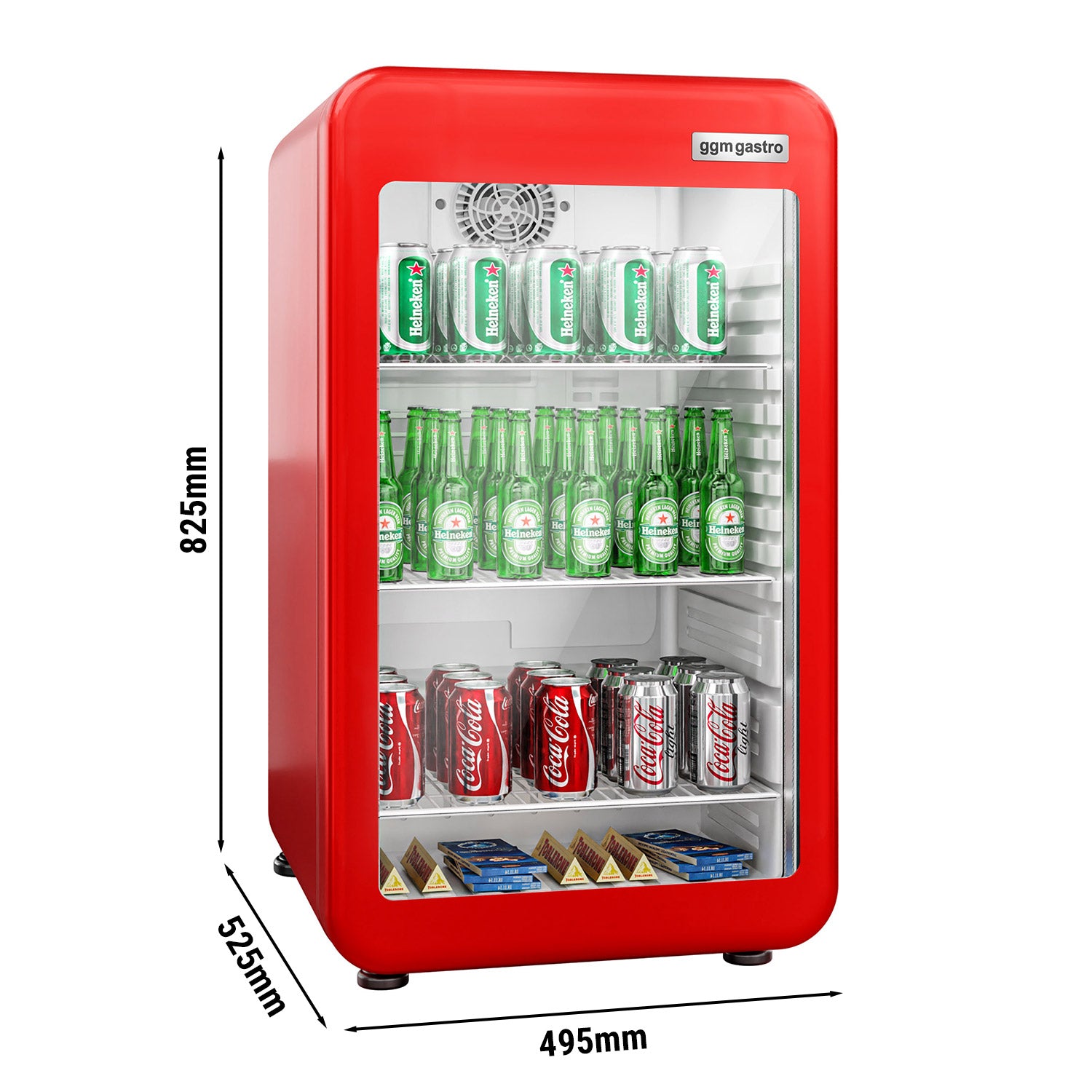 Мини хладилник - 113 литра - с 1 стъклена врата - червен