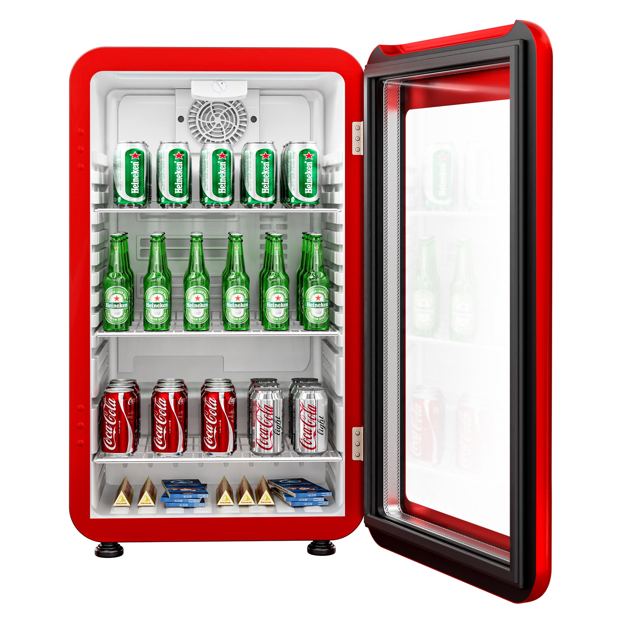 Mini fridge - 113 liters - with 1 glass door - red