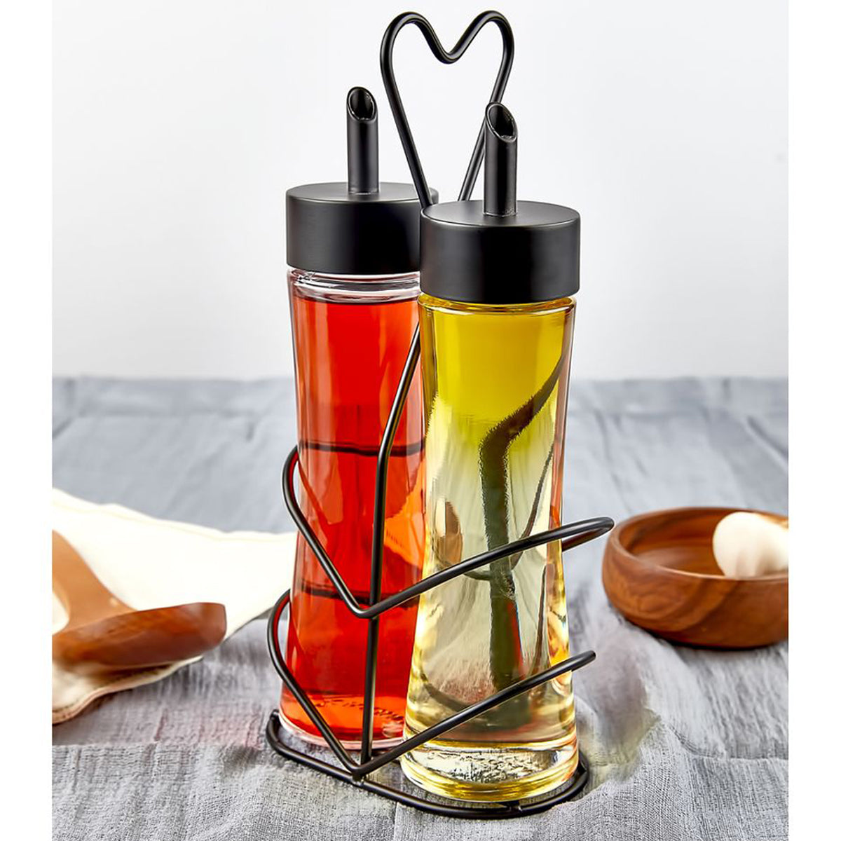 Cruet - 2 pieces - in a stand - vinegar and oil