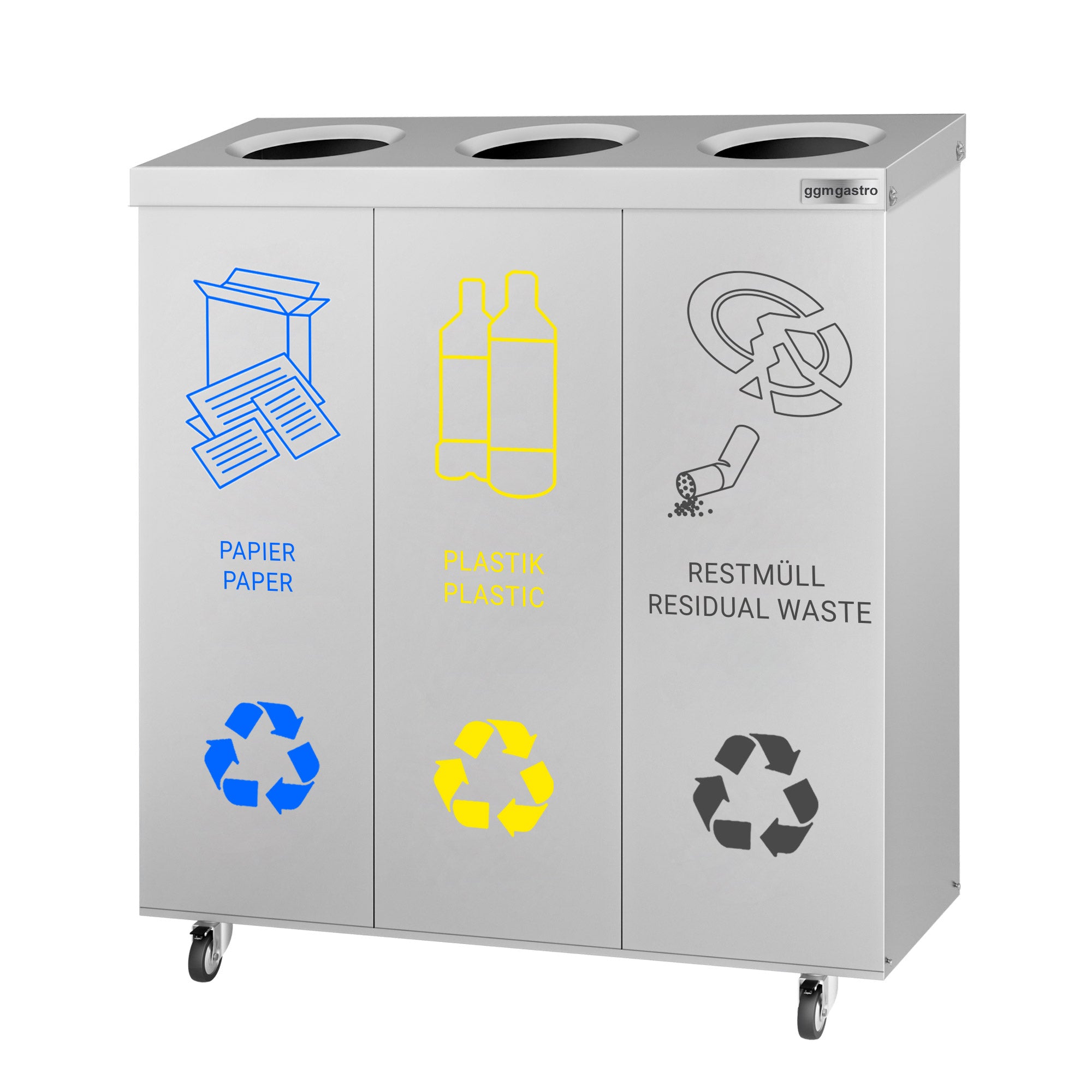 Waste separation system - with 3 compartments and on wheels