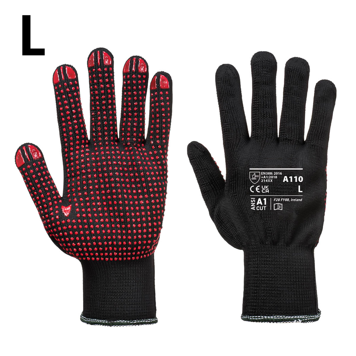 (10 Pairs) PVC Gloves - Black/Red - Size: L