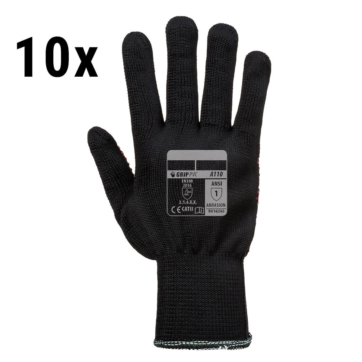 (10 Pairs) PVC Gloves - Black/Red - Size: M