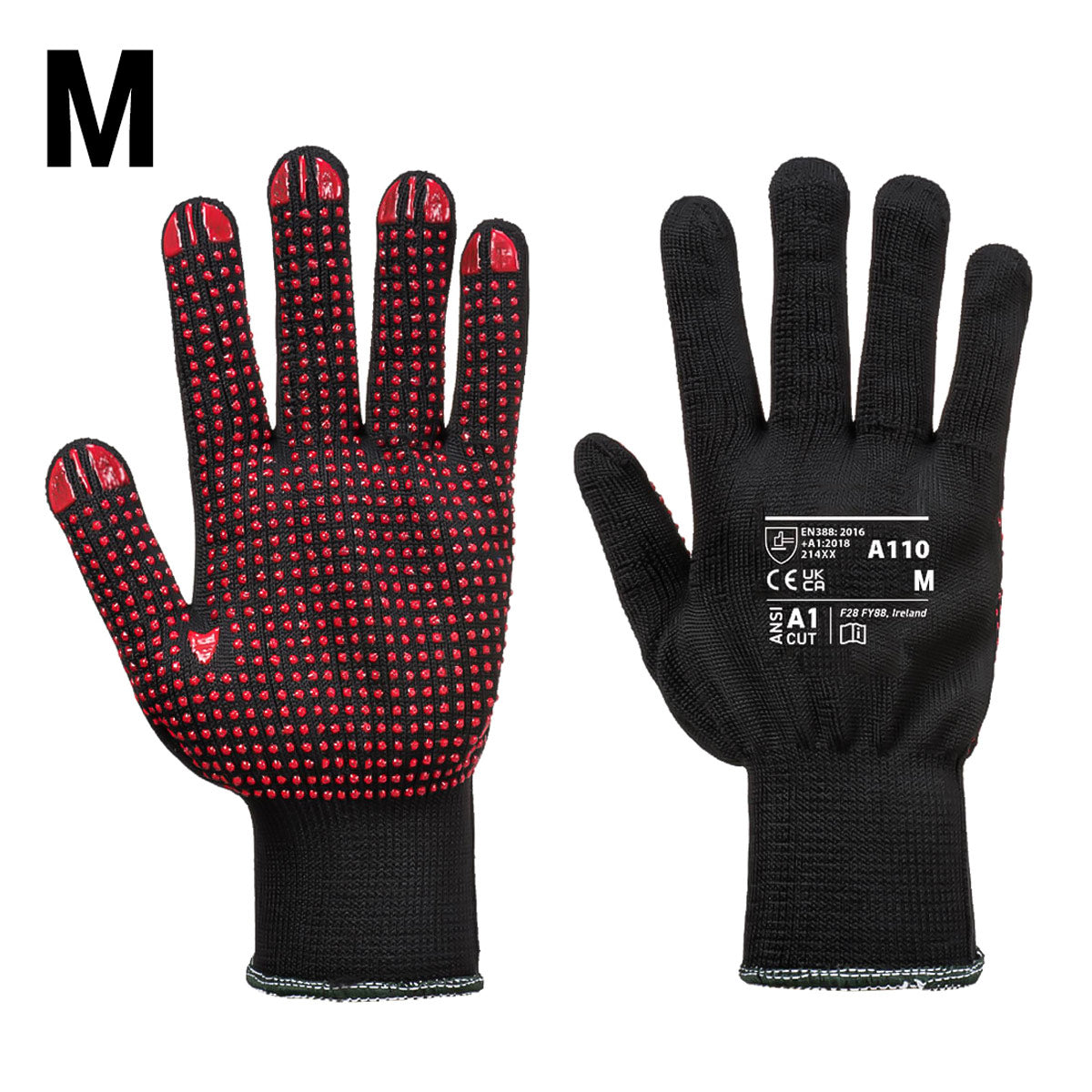 (10 Pairs) PVC Gloves - Black/Red - Size: M