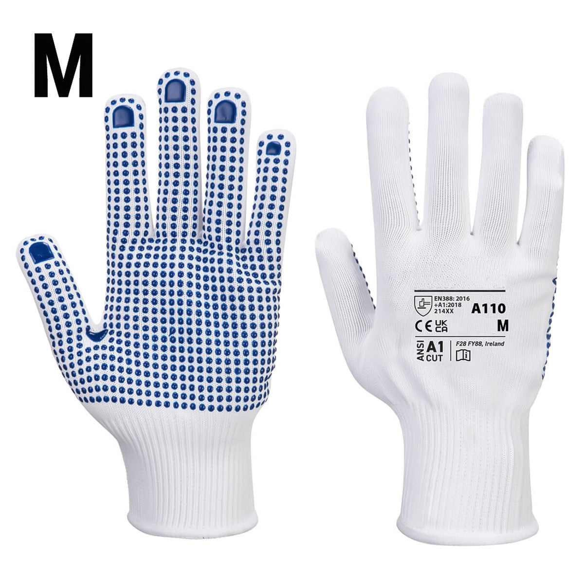 (10 Pairs) PVC Gloves with Tip - White/Blue - Size: M