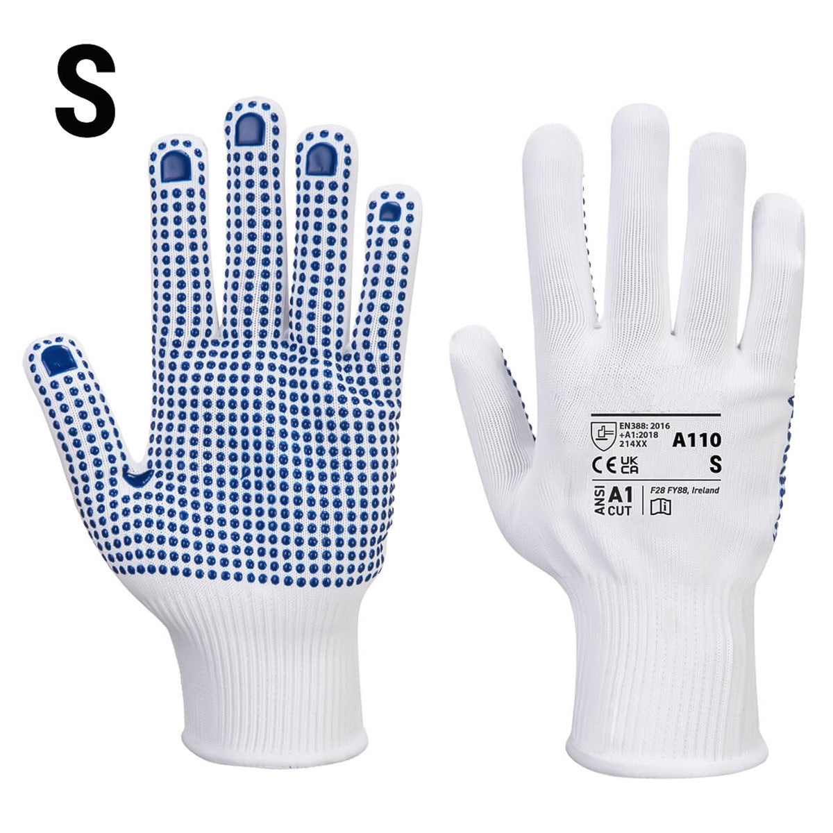 (10 Pairs) PVC Gloves with Tip - White/Blue - Size: S