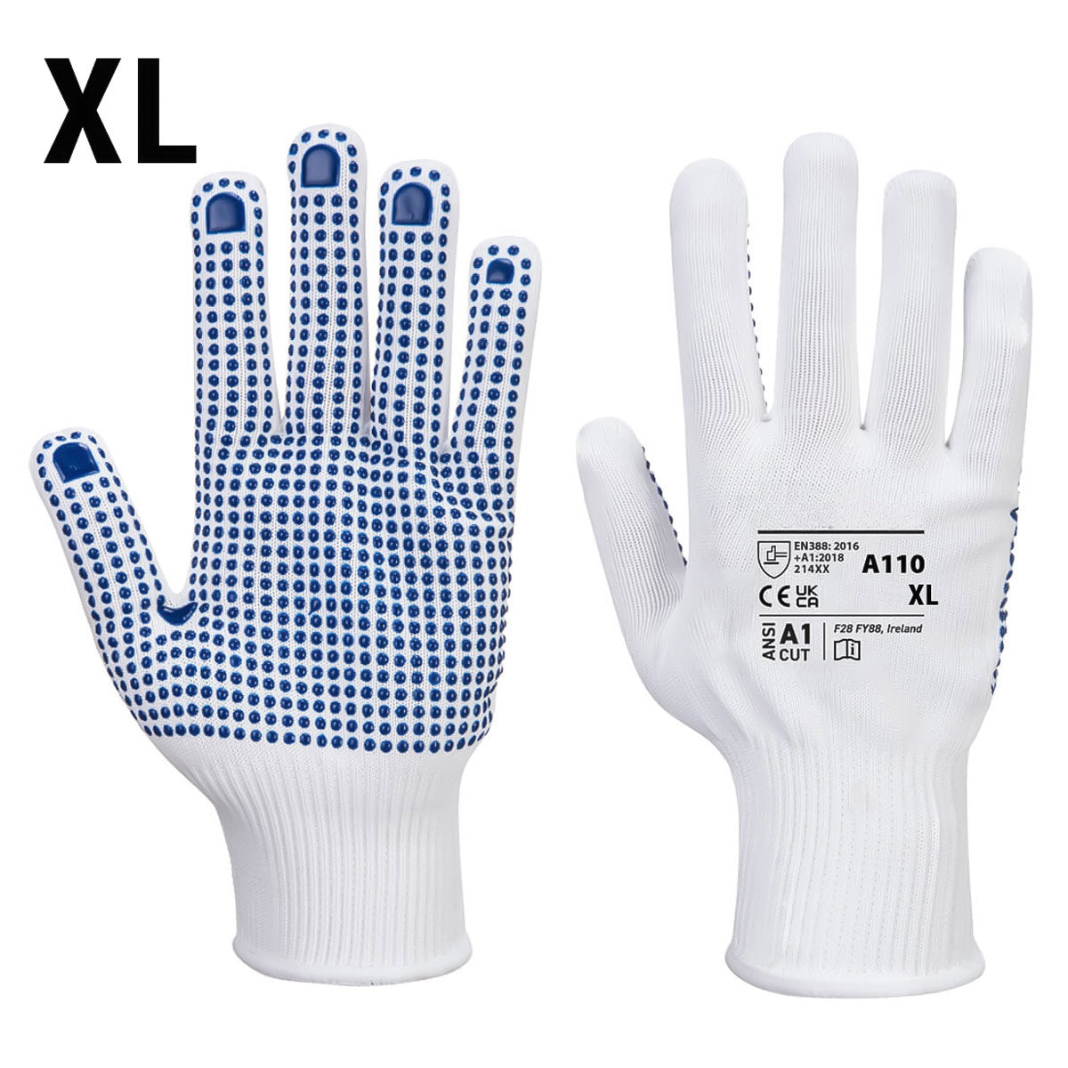 (10 Pairs) PVC Gloves with Tip - White/Blue - Size: XL