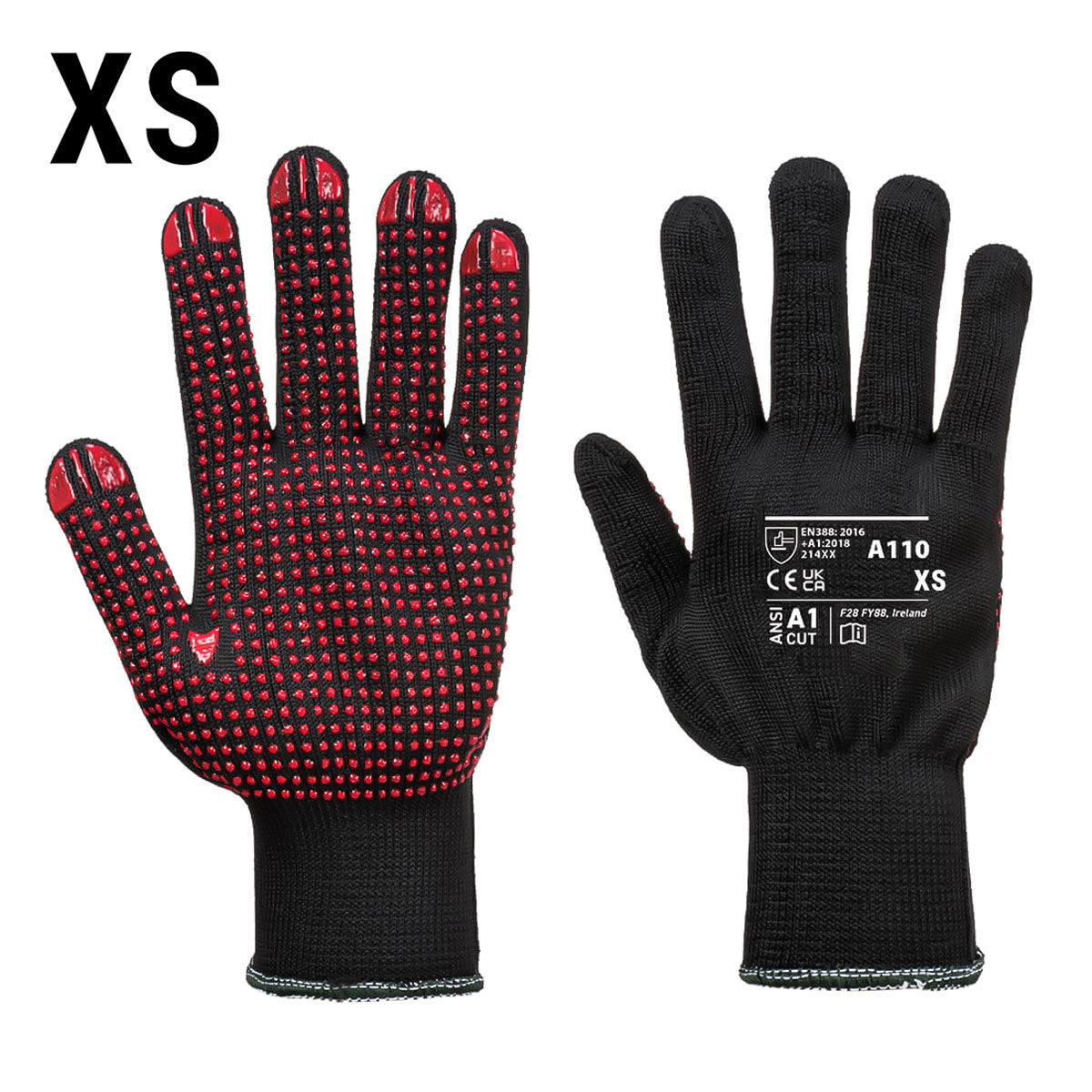 (10 Pairs) PVC Knuckle Gloves - Black/Red - Size: XS