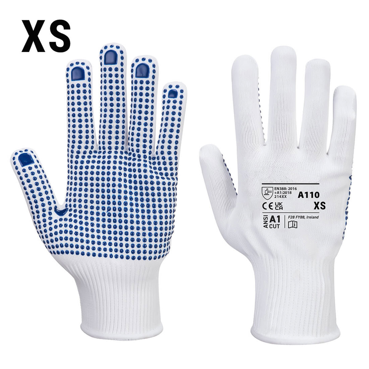 (10 Pairs) PVC Gloves with Tip - White/Blue - Size: XS