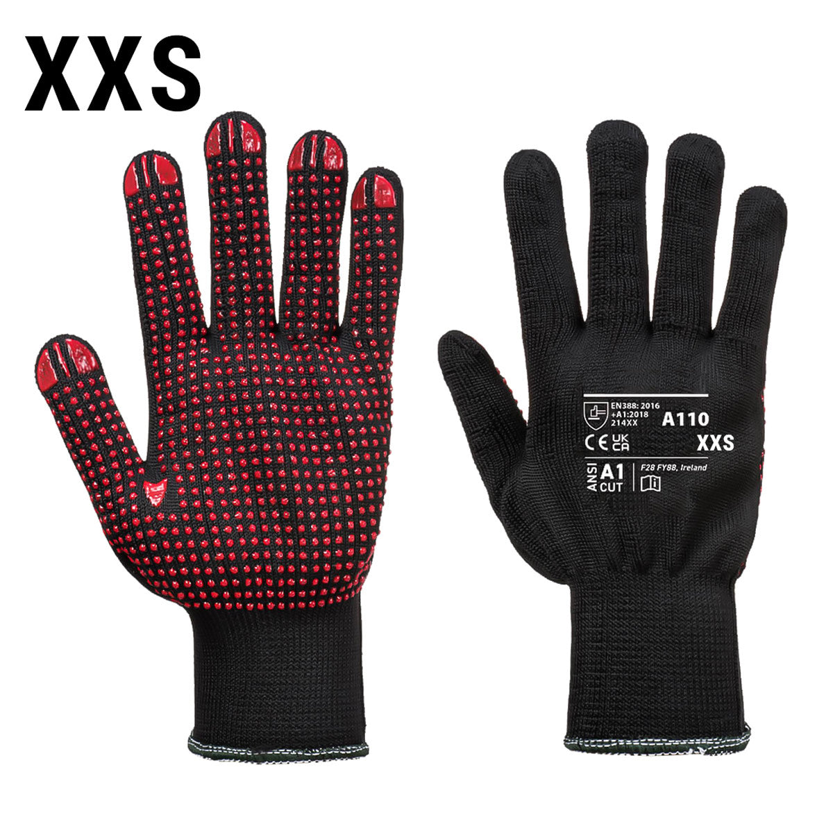 (10 Pairs) Nub PVC Gloves - Black/Red - Size: XXS