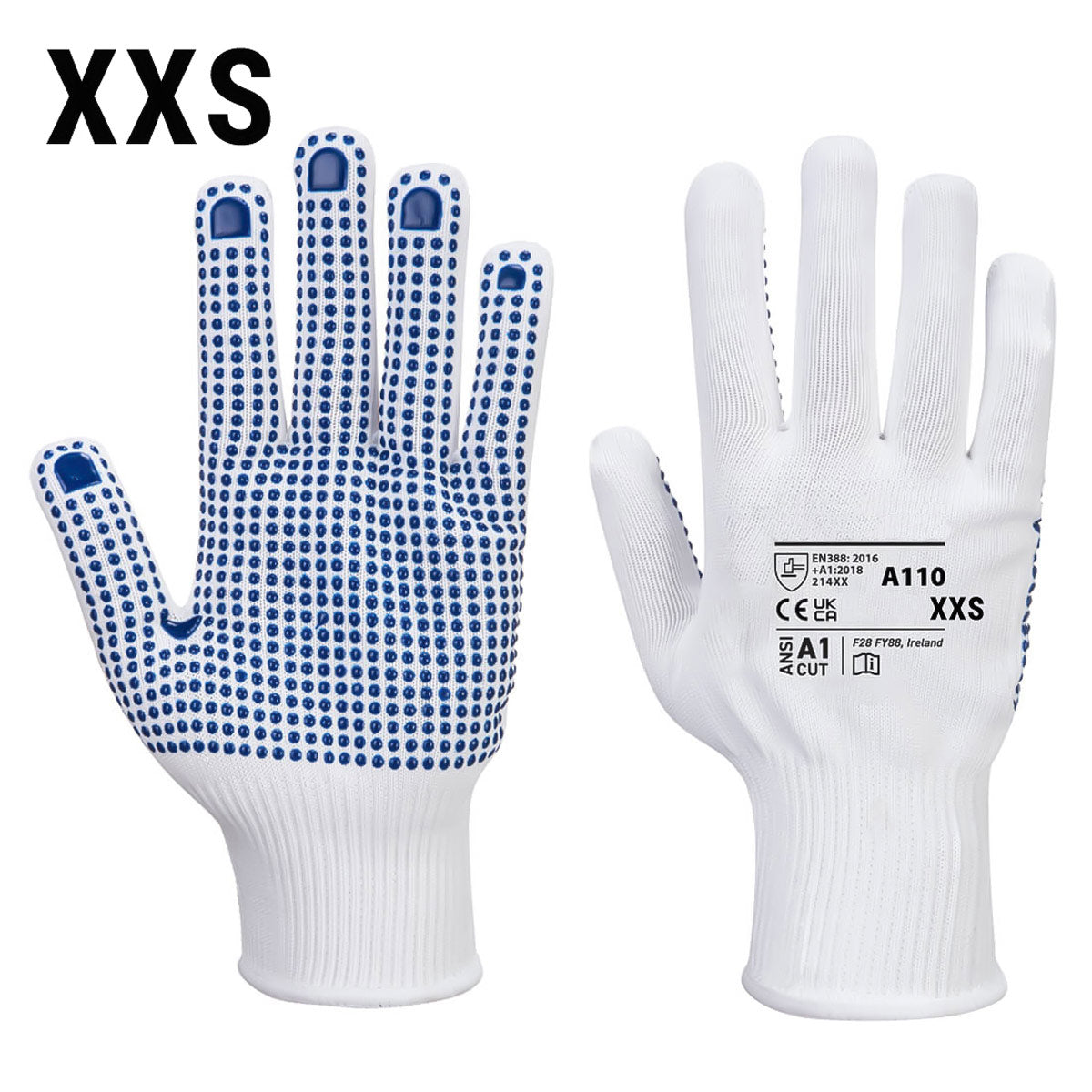 (10 Pairs) Nub PVC Gloves - White/Blue - Size: XXS