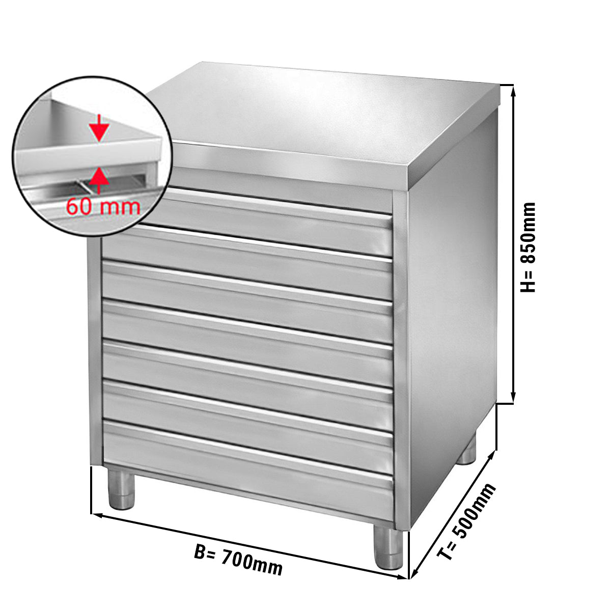 Drawer cabinet 0.7 m - with 7 drawers for pizza dough balls