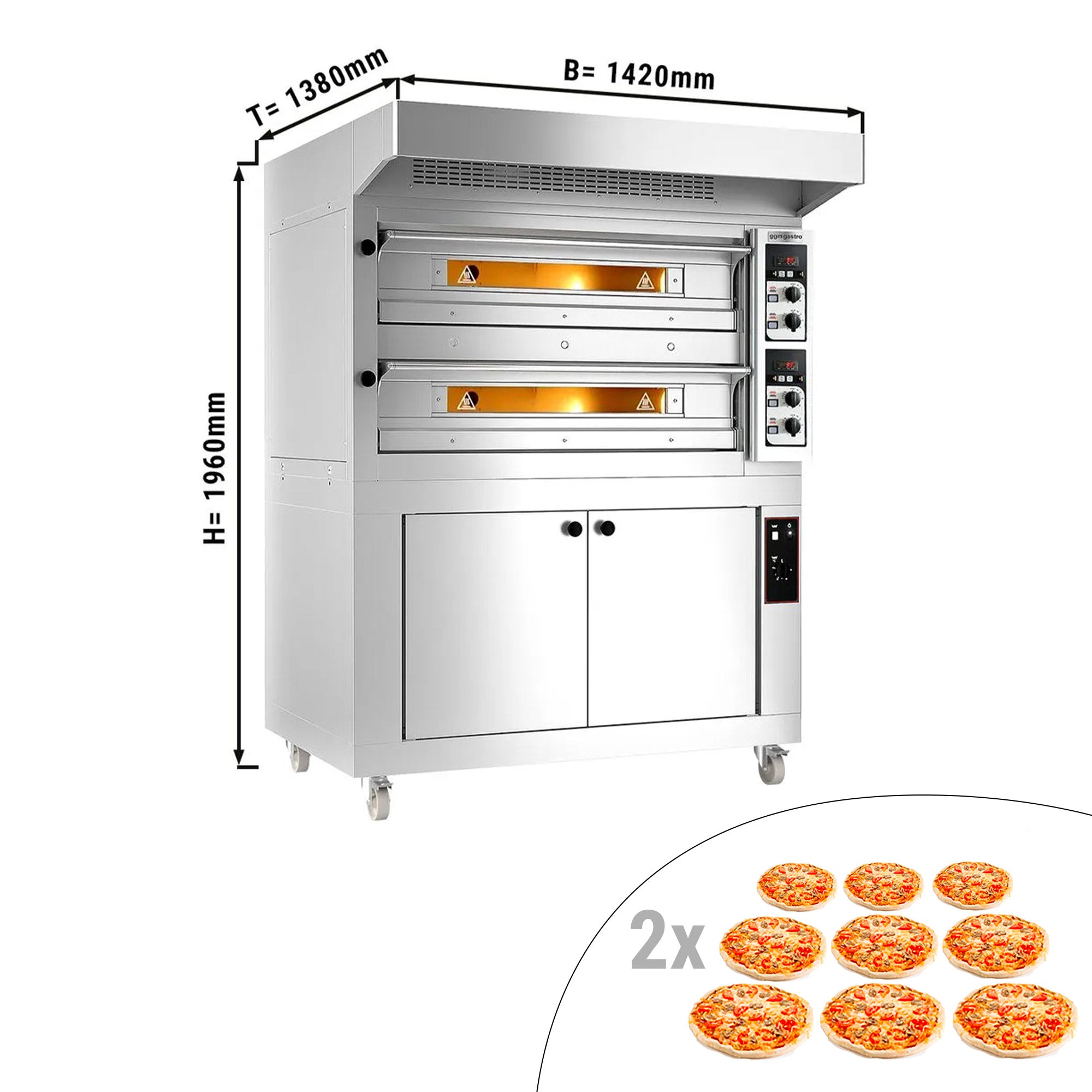 Pizza oven - 9+9x 33 cm - including hood and fermentation cabinet