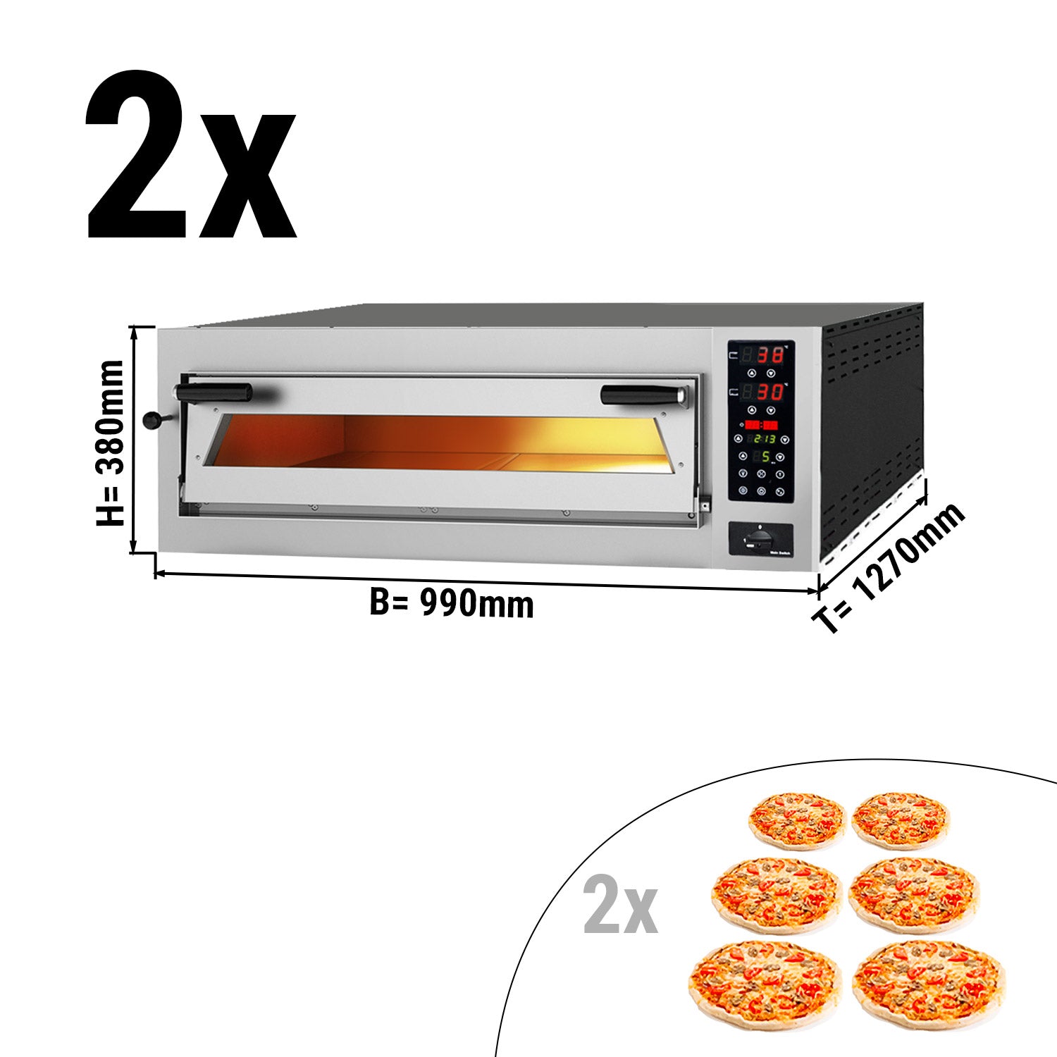(2 броя) Фурна за пица 6 + 6х 35 см - дълбока - със сензорен екран