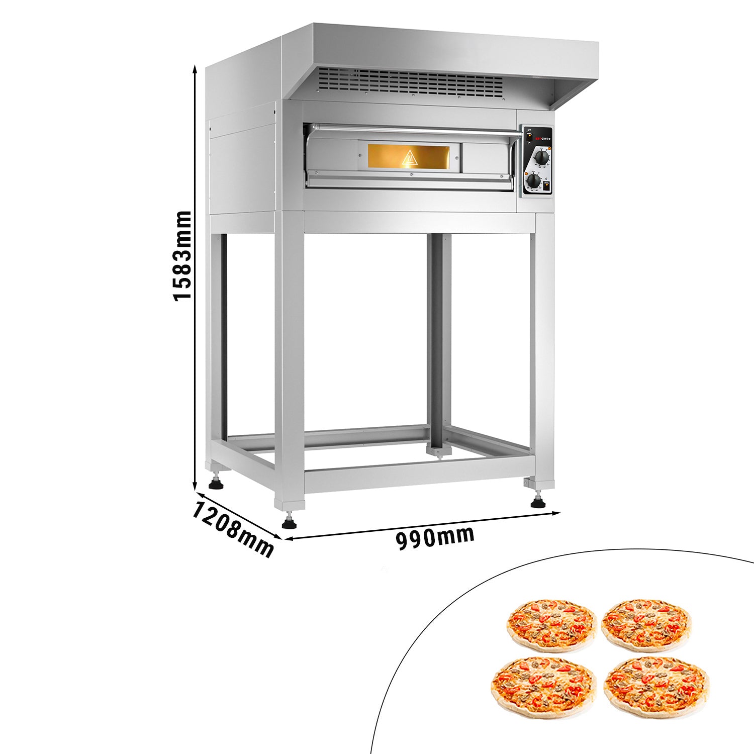 Pizza oven 4x 33 cm - including hood and base