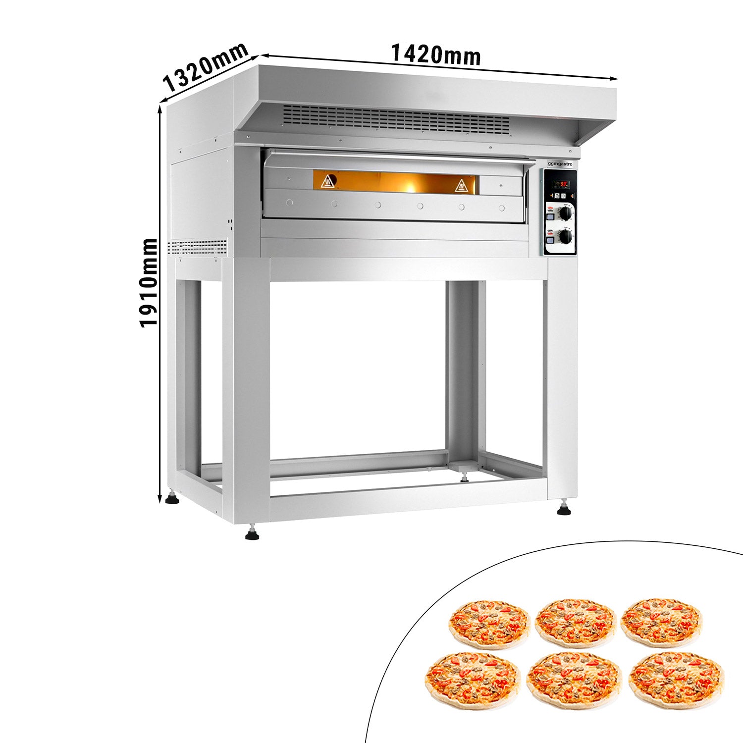 Pizza oven - 6x 33 cm - including hood and base