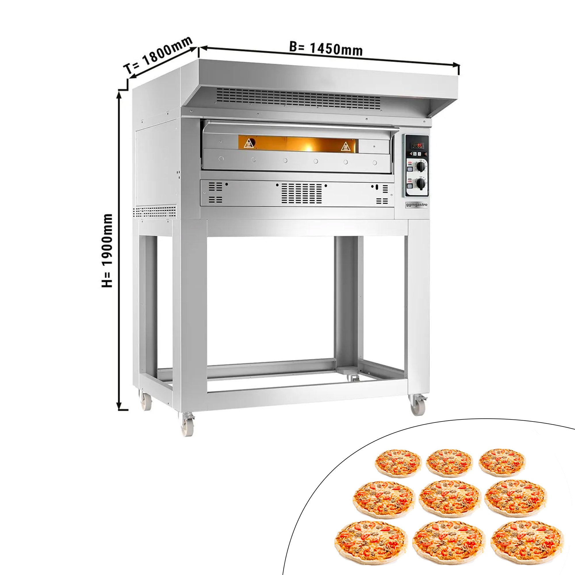 Gas pizza oven - 9x 33 cm - including hood and base