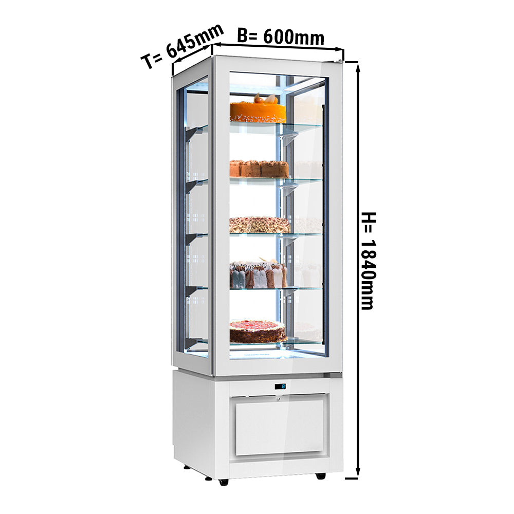 Панорамна хладилна витрина - 324 литра - с 5 стъклени рафта - Бяла