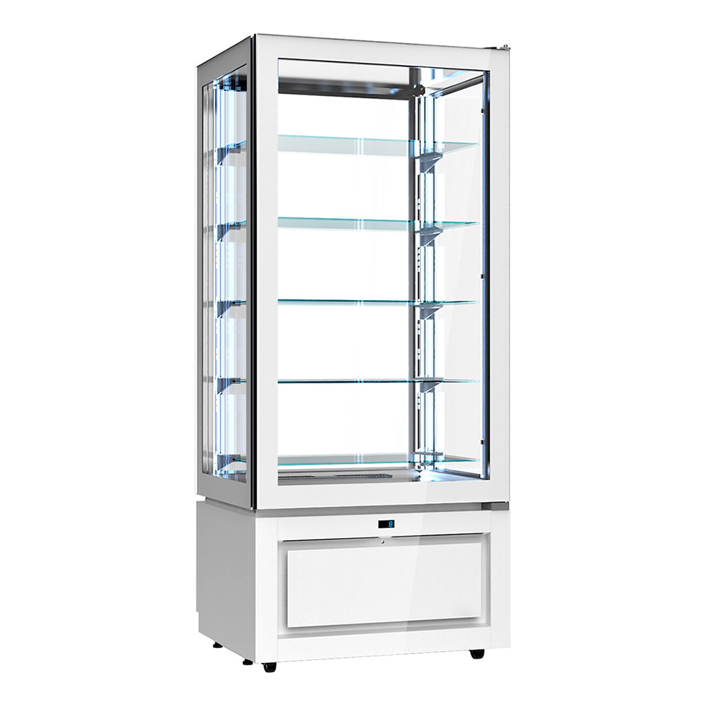 Panoramic refrigerated display case - 457 liters - with 5 glass shelves - White