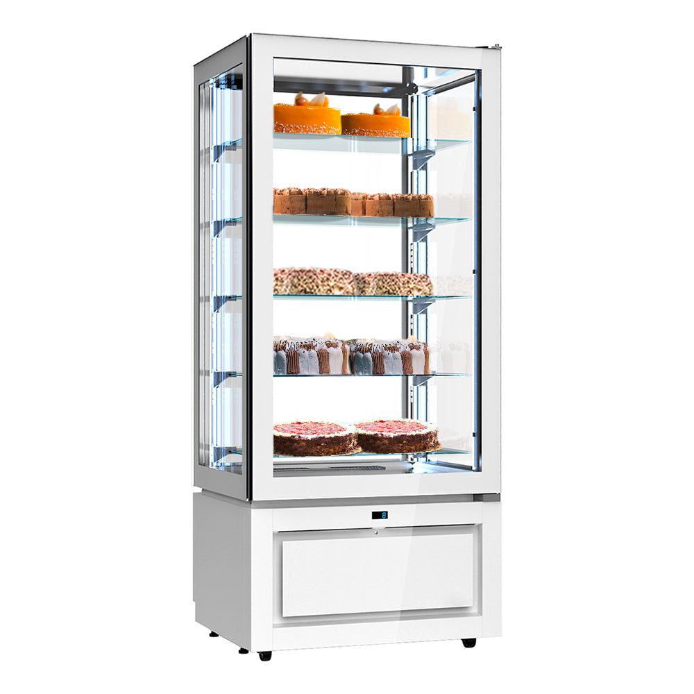 Panoramic refrigerated display case - 457 liters - with 5 glass shelves - White