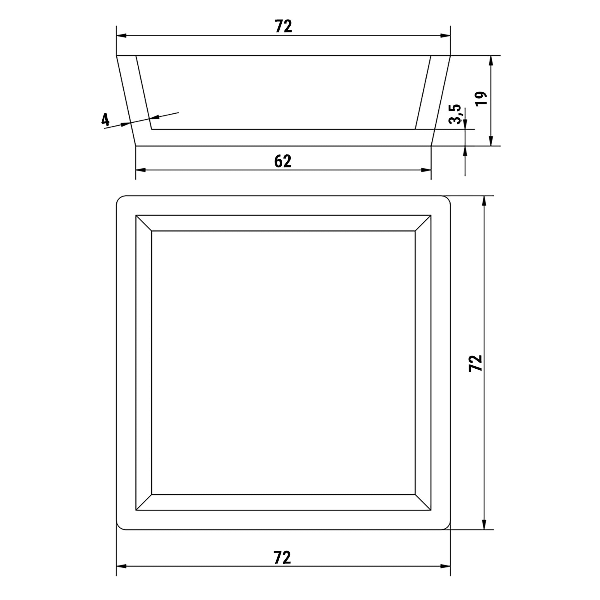 Плоча за машина за тарталети - Форма: Квадрат - отгоре: 72 x 72 mm, отдолу: 62 x 62 mm / височина: 19 mm