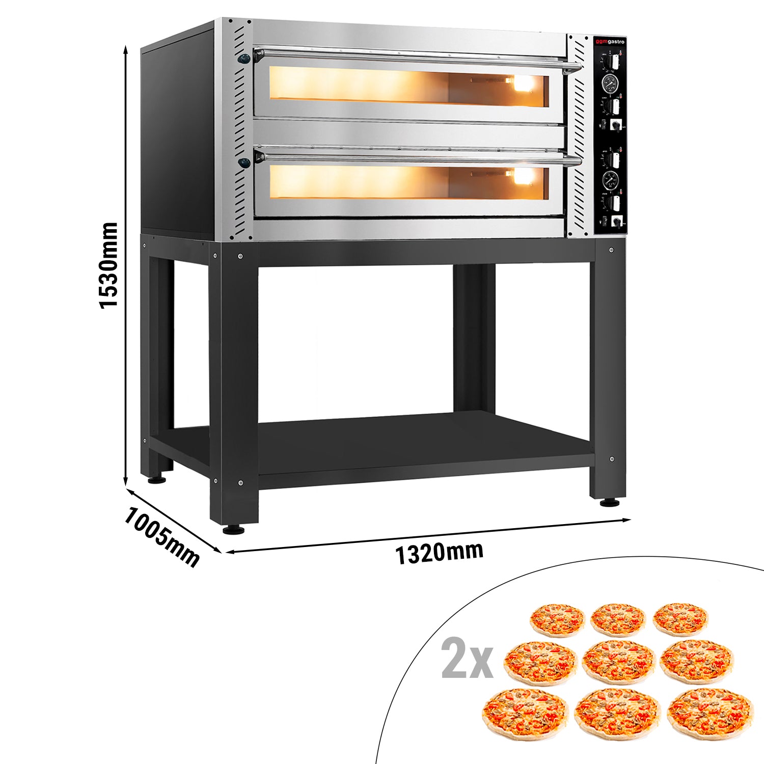 Pizza oven 9+9x 30 cm (deep) - with base frame