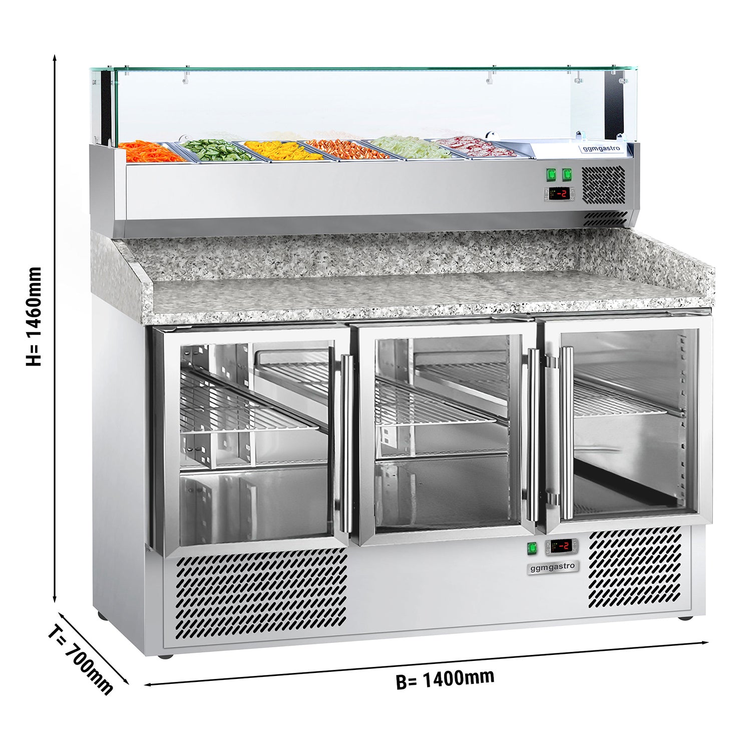 ECO pizza cooling table - 1.4 x 0.7 m - with 3 doors