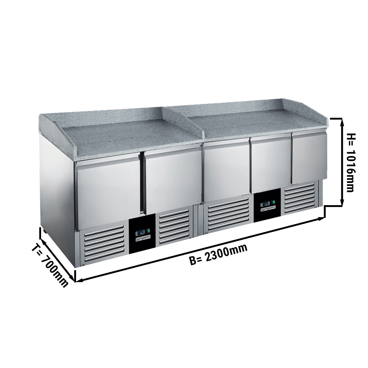 Refrigerated table for pizza - 2.3 x 0.7 m - granite, 5 doors and stand