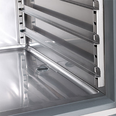 Refrigerated pizza table (GN) - with 2 doors, 3 drawers 1/3 (GN 1/1) and cooling upper display for 9x GN 1/4 containers